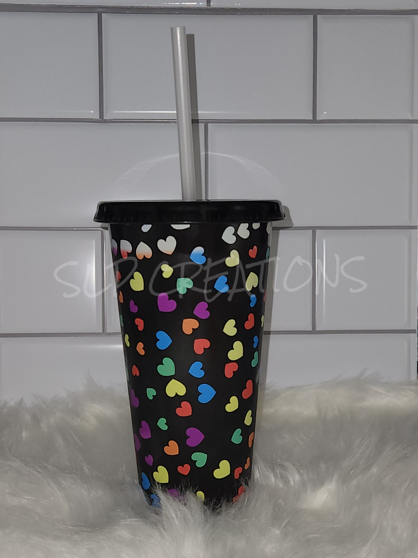 Black Multi Heart Color Change Cup