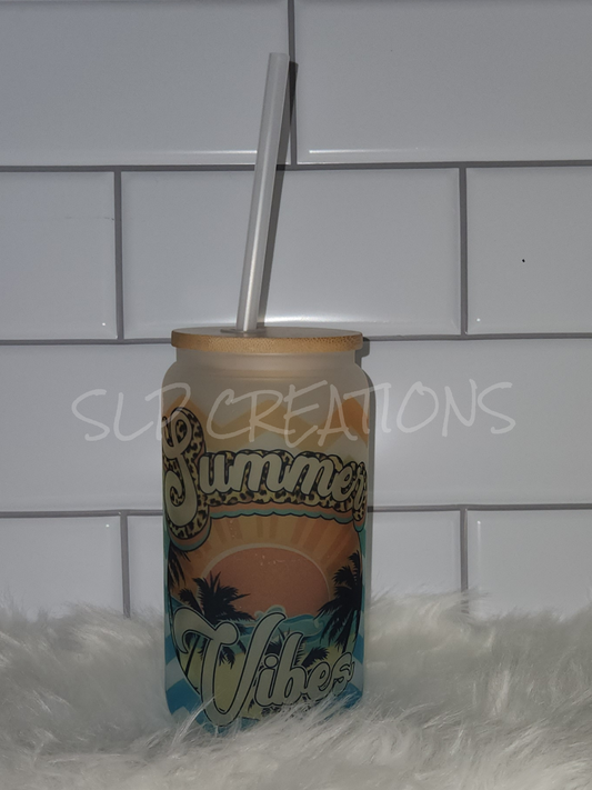 Summer Vibes Frosted Glass Can