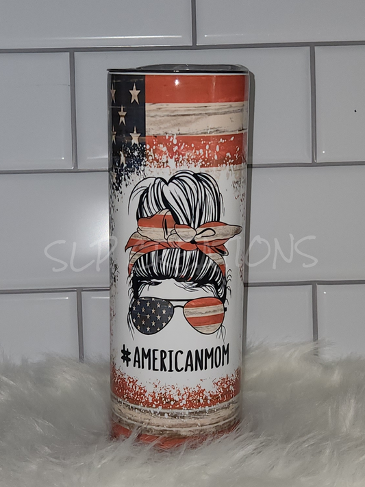 Messy bun American Mom Tumbler