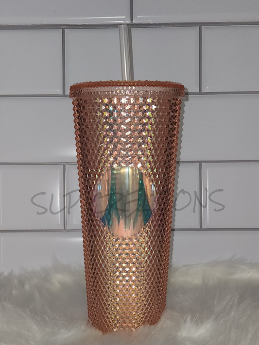 Coral Iridescent Studded Tumbler