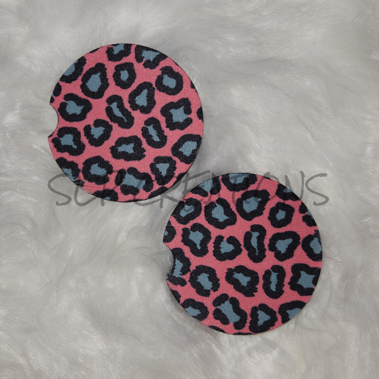 Pink Leopard Car Coasters