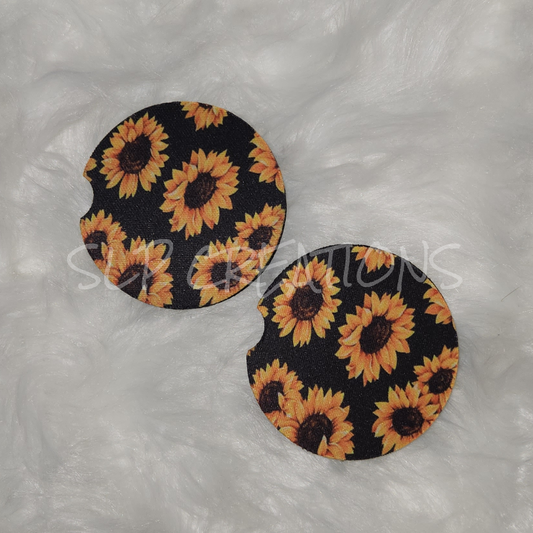Black Sunflower Car Coasters